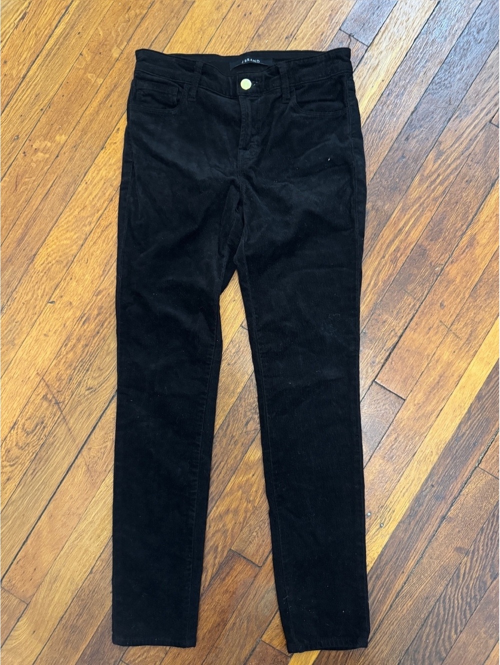 J Brand Jeans Skinny Leg Black Leather Corduroy Pants, Size 26